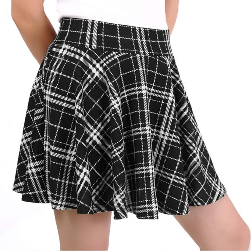 Women's Basic Versatile Casual Stretchy Flared Pleated Mini Skater Skirt with Sh